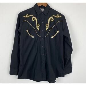 UEC VINTAGE ELY COUNTRY CHARMERS BLACK GOLD COUNTRY WESTERN SNAP SHIRT SZ L